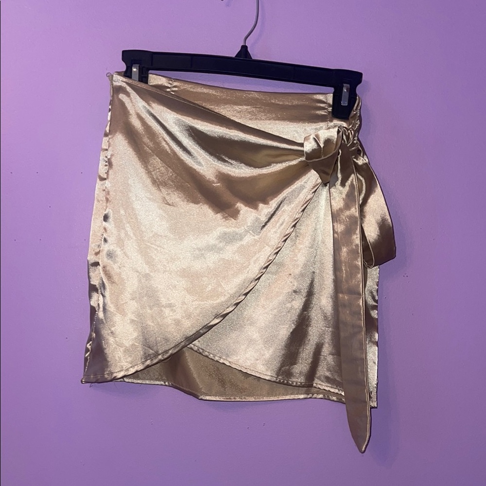 SHEIN Gold Asymmetrical Wrap Mini Skirt